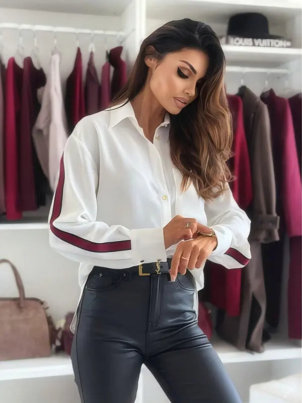 Chemise à manches longues à rayures latérales 