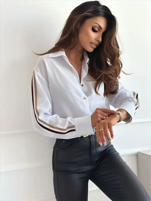 Chemise à manches longues à rayures latérales 